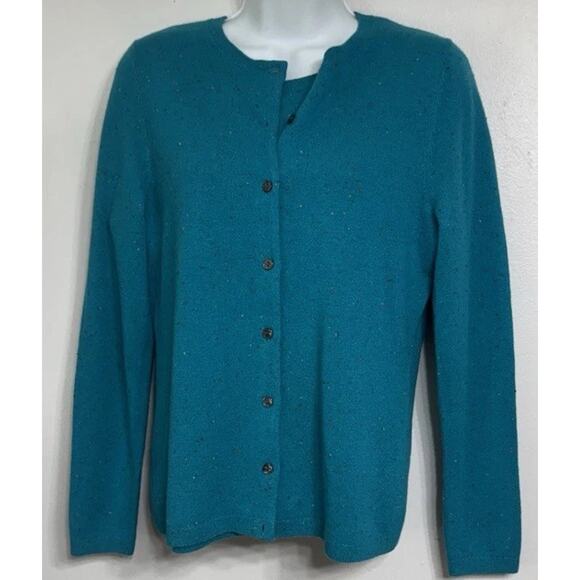 Lands End 100% Cashmere Twin Sweater Set Women’s Small 6-8 Button Cardigan Teal - Picture 4 of 9